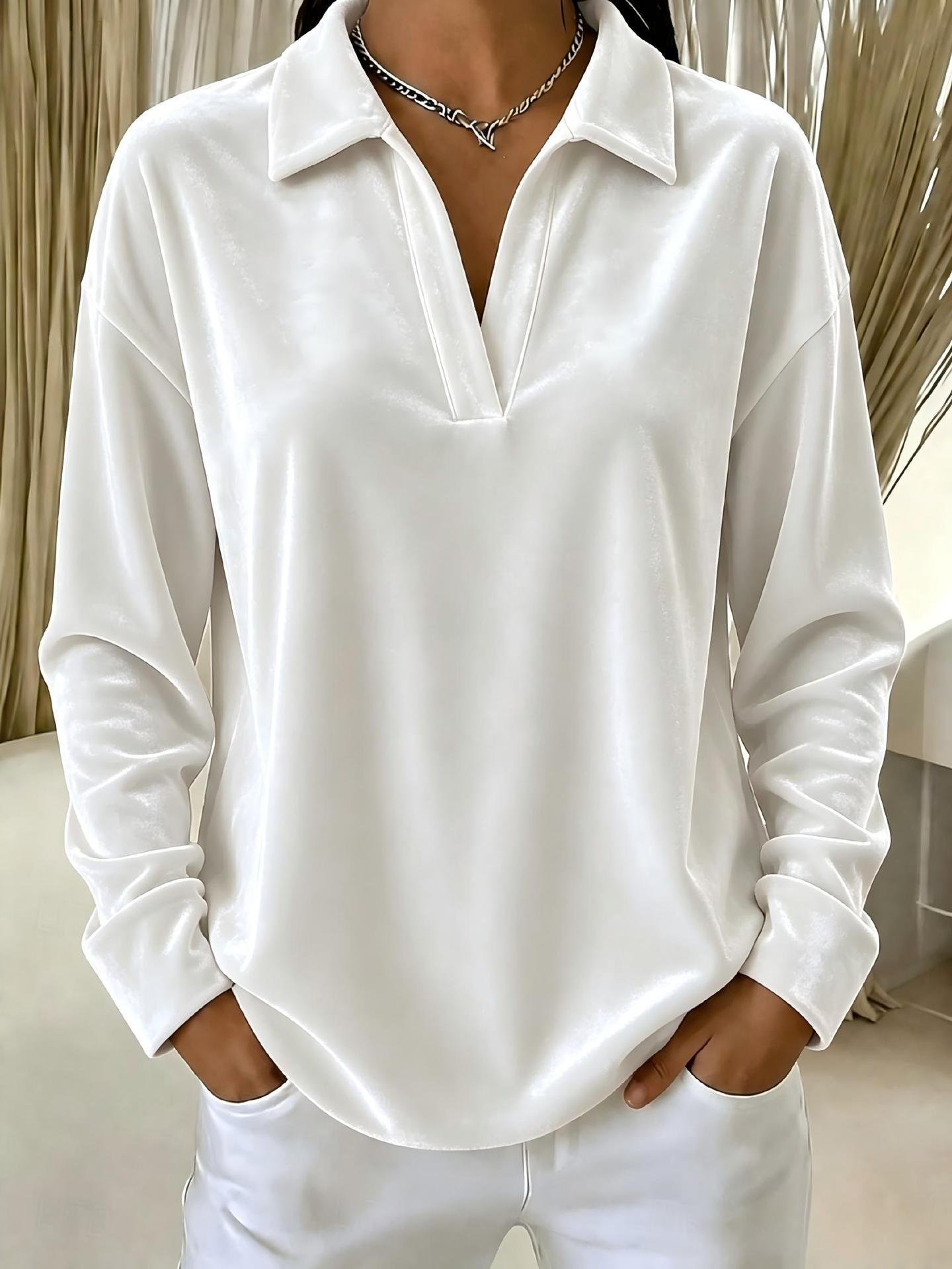 Women's Velvet Collared V-Neck Long Sleeve Casual Top