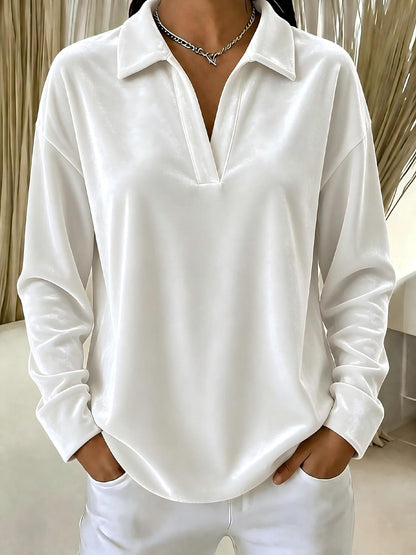 Women's Velvet Collared V-Neck Long Sleeve Casual Top