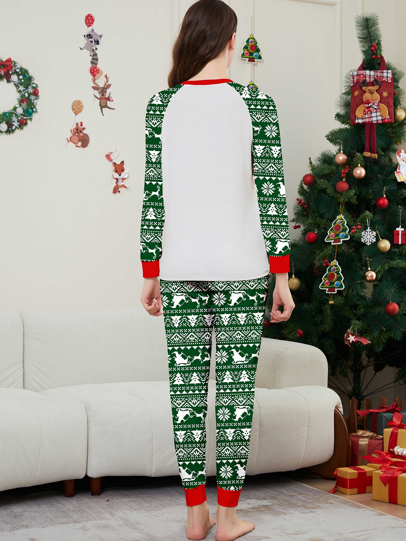 Christmas Deer Letter Striped Parent-child Dress Printed Christmas Pajamas