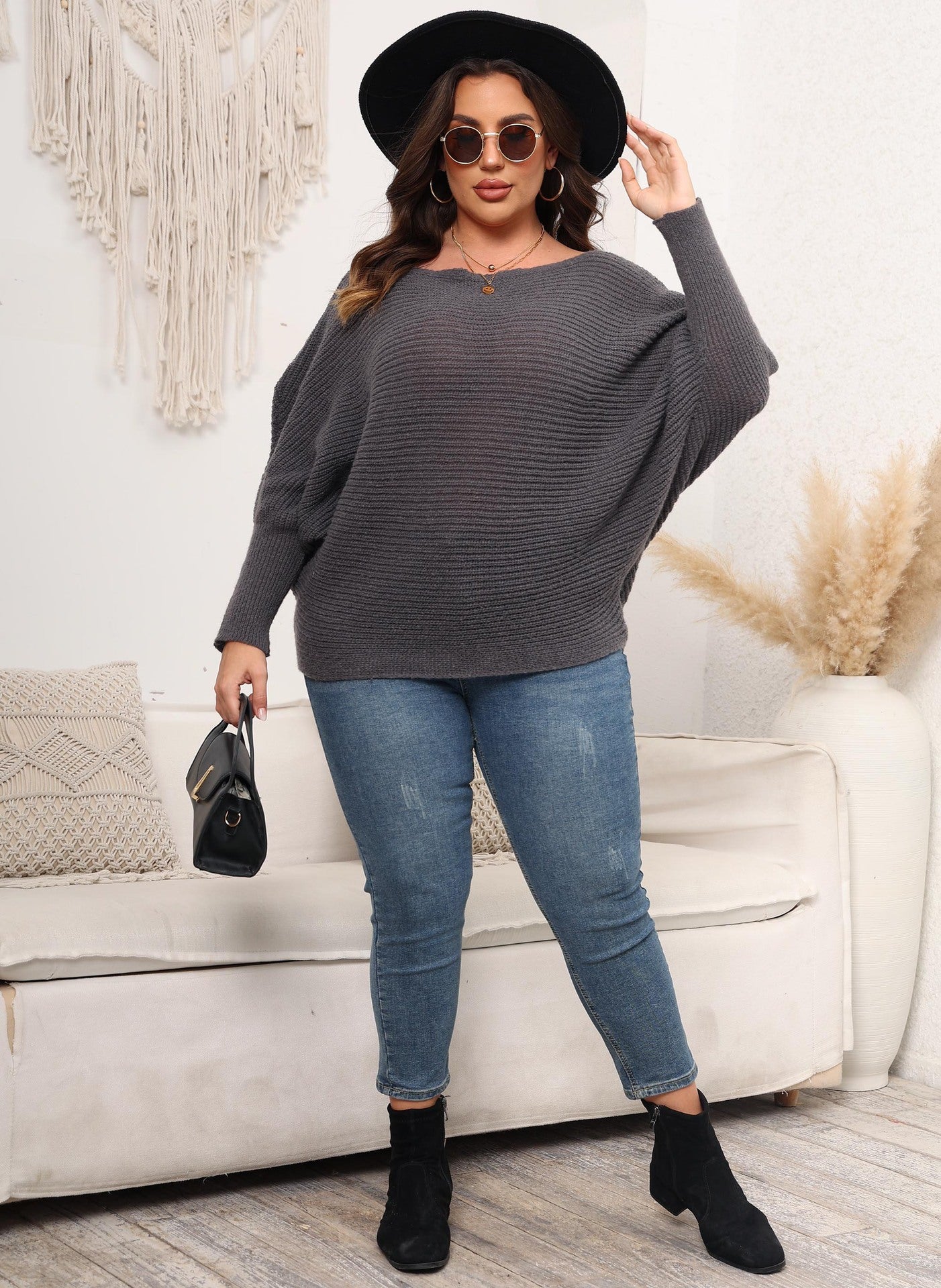 Women's Bat Sleeve One-word Collar Off-the-shoulder Loose Sweater