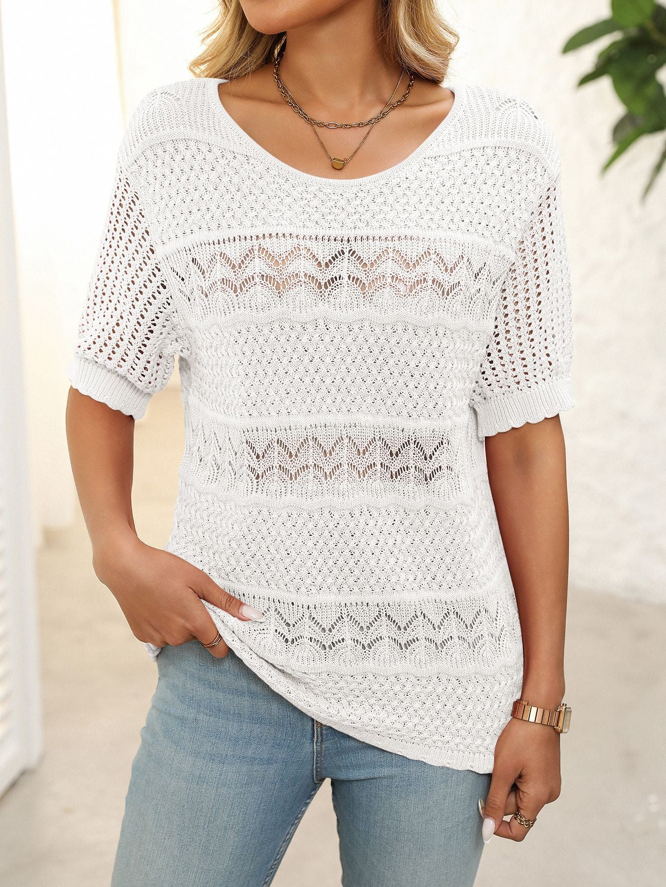 Cross-Border Sexy Hollow Knit Crochet Top