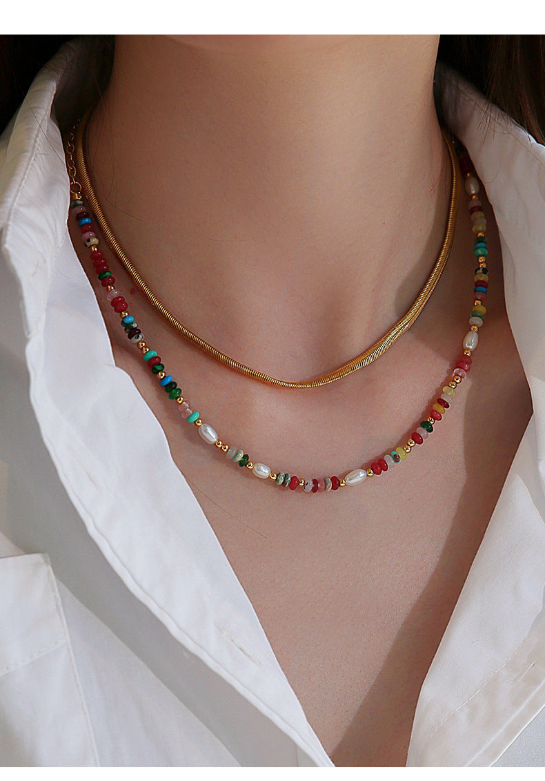 Multicolor Beaded Freshwater Pearl Necklace