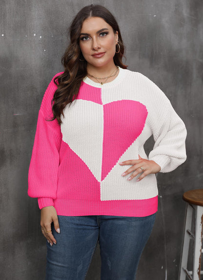 Women's Pullover Love Splicing Contrasting Large-size Sweater