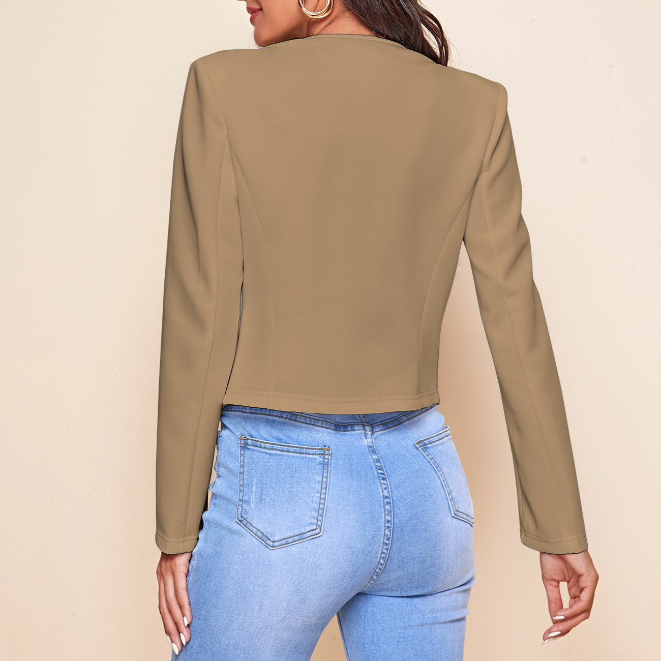 Women's Cropped Blazer Open Front Zip Pocket Jacket