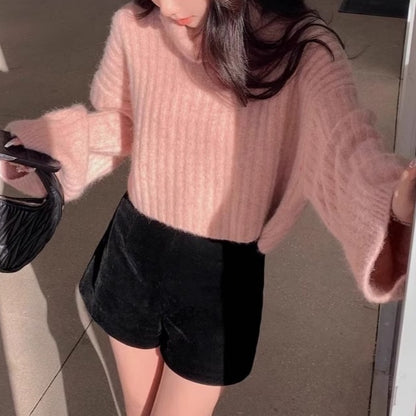 Oversized Ribbed Turtleneck Sweater Slouchy Knit