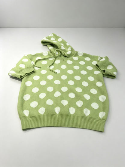 Women's Polka Dot Hooded Knit Sweater Oversized 3/4 Sleeve