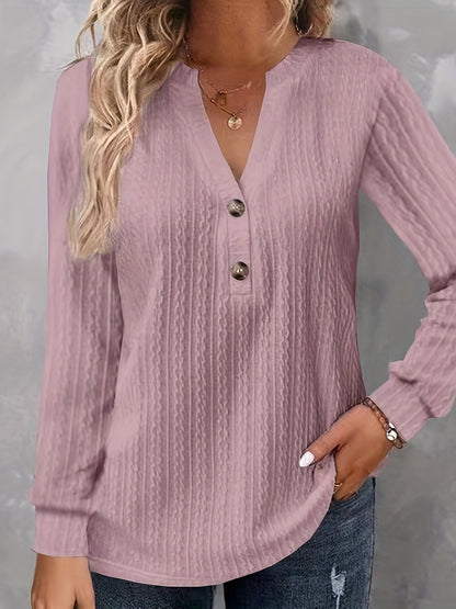 Women's Long Sleeve V Neck Button Front Casual Tunic Top
