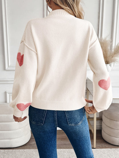Valentine Heart Pattern Turtleneck Knit Sweater