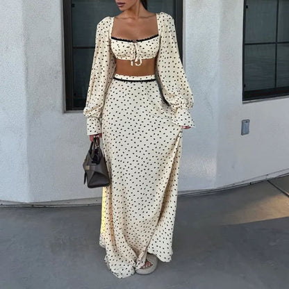 Polka Dot Crop Top & Maxi Skirt Two Piece Set