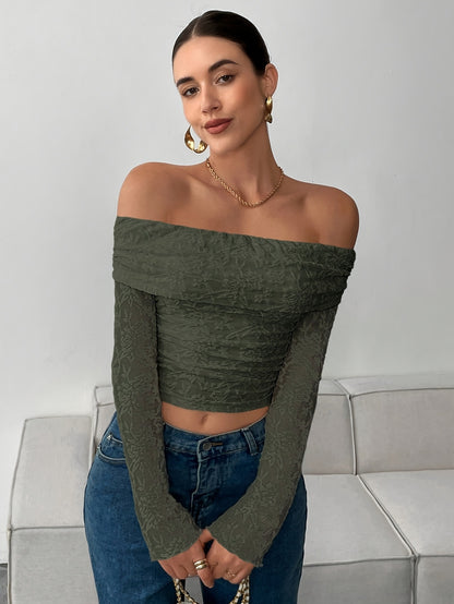 Women's Off Shoulder Floral Lace Backless Long Sleeve Top