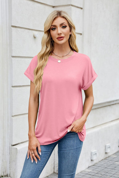 Solid Knit T Shirt Loose Fit Casual Custom Top