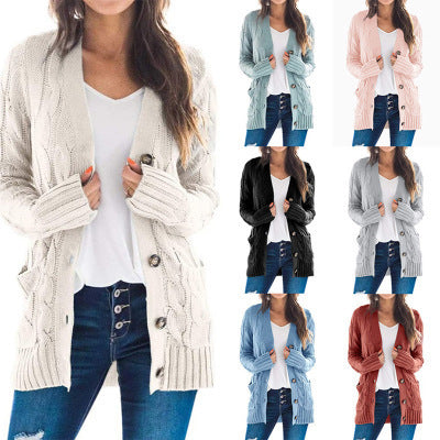 Womens Chunky Cable Knit Button Cardigan Sweater Pockets