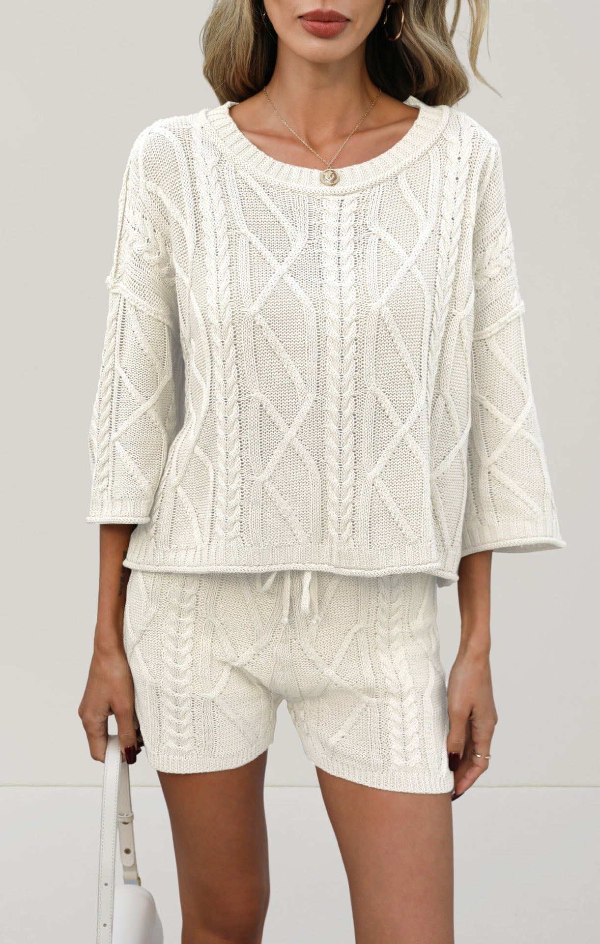 Cable Knit Shorts Set Summer Oversized Two Piece