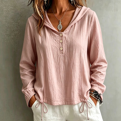 Women's Oversized Textured Hooded Henley Casual Top