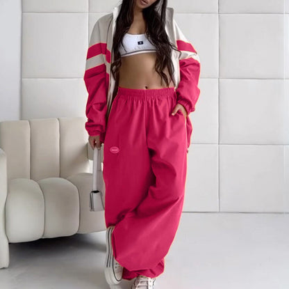 Color Block Oversized Track Jacket Pants Two Piece Set