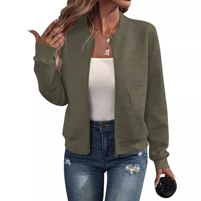 Women's Casual Zip-Up Bomber Jacket Textured Lightweight