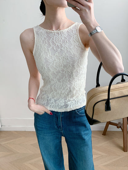 Floral Lace Sleeveless Bodysuit Sexy Mesh Tank Top