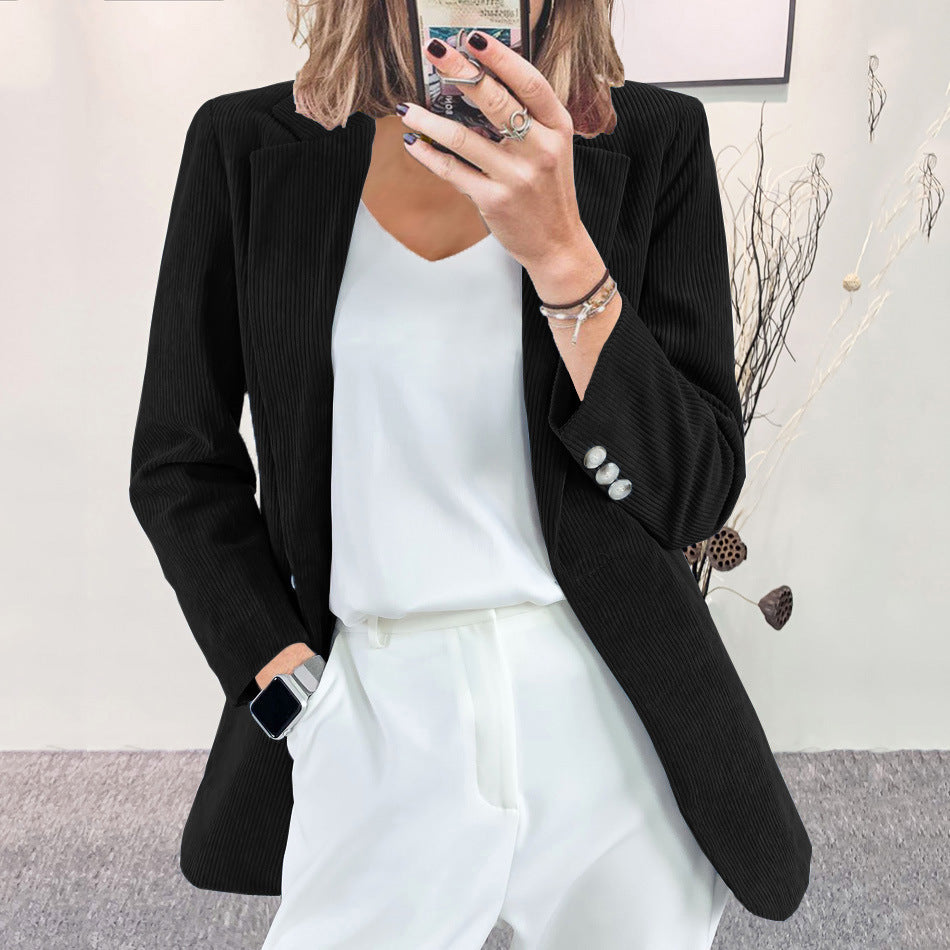 Women's Corduroy Blazer One Button Casual Jacket