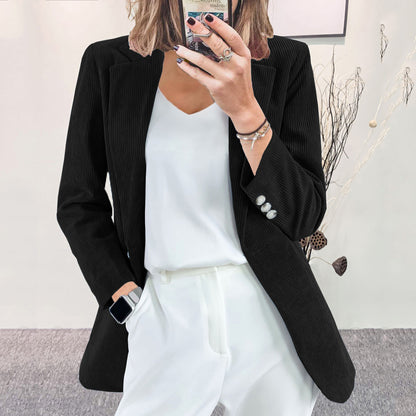 Women's Corduroy Blazer One Button Casual Jacket