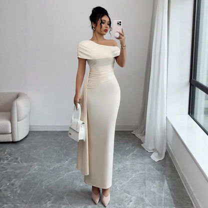 One Shoulder Maxi Dress Ruched Waist Bodycon Fit