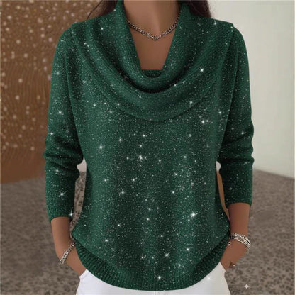Women's Glitter Cowl Neck Long Sleeve Sweater
