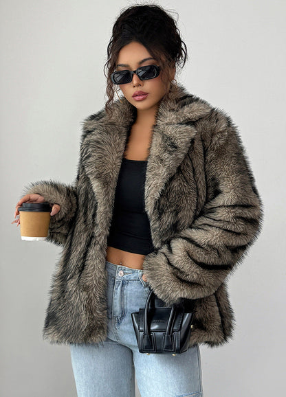 Luxury Faux Fur Long Sleeve Plush Coat for Women Winter