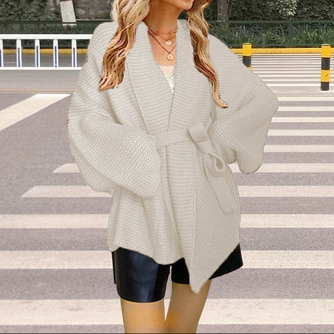 Women's Oversized Belted Cardigan Open Front Sweater