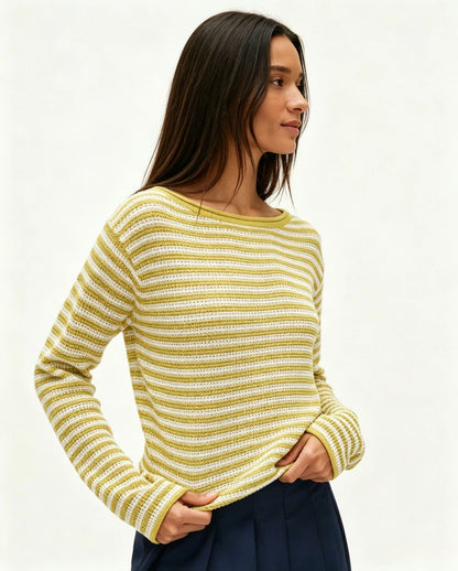 Striped Knit Sweater Round Neck Loose Pullover
