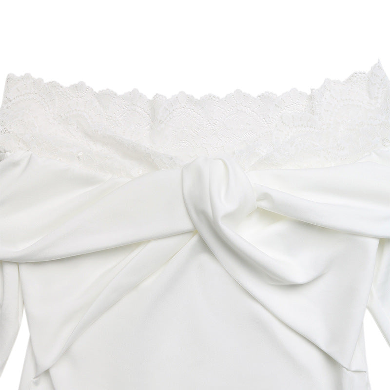 White Lace Off Shoulder Long Sleeve Bodysuit