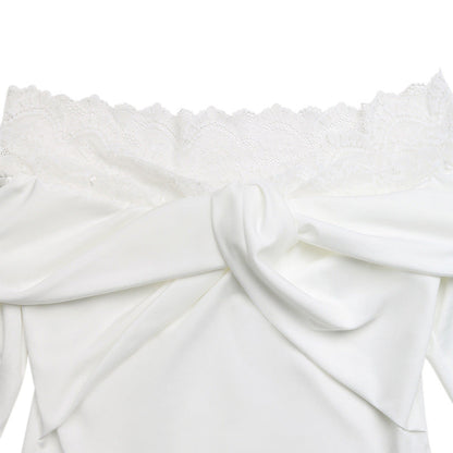 White Lace Off Shoulder Long Sleeve Bodysuit