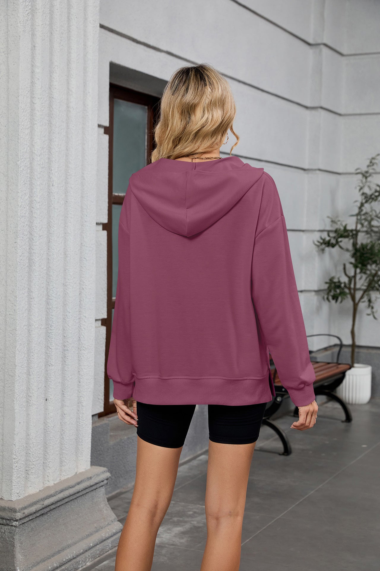Womens Half Zip Hoodie Oversized Pocket Sweatshirt