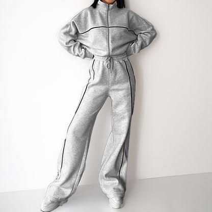Women's Striped 2 Piece Tracksuit Zip Jacket Wide Leg Pants