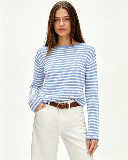 Striped Knit Sweater Round Neck Loose Pullover