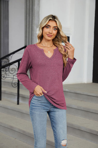 Women's Oversized V Neck Long Sleeve Tee Top