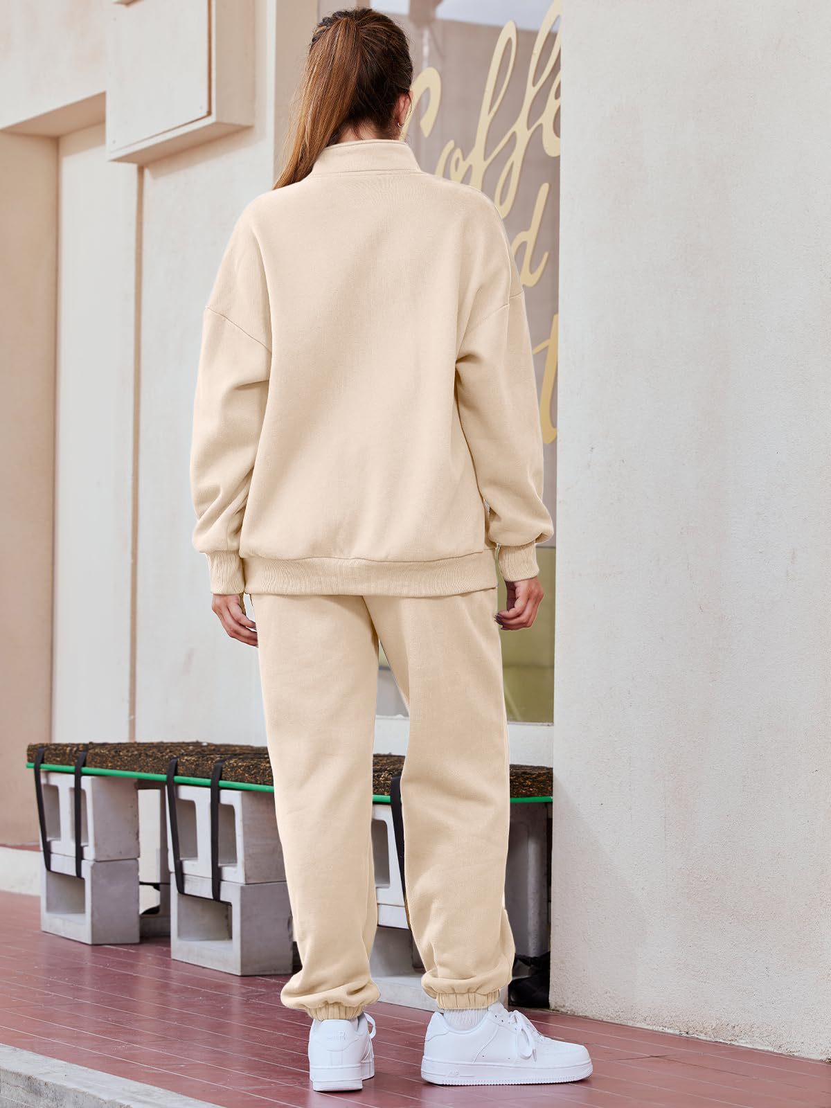 Womens Oversized Half Zip Fleece Sweatsuit Lounge Set