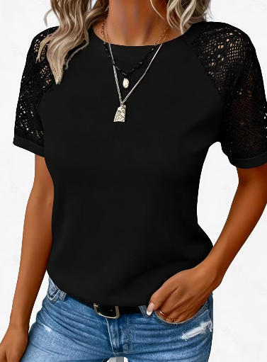 Women's Crochet Lace Sleeve Waffle Knit Top