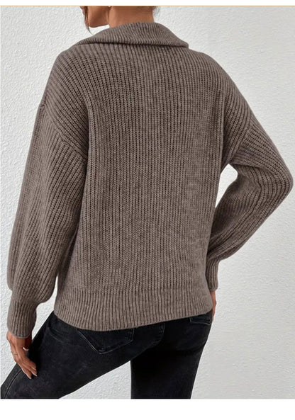 Women's Quarter Zip Collared Sweater Long Sleeve