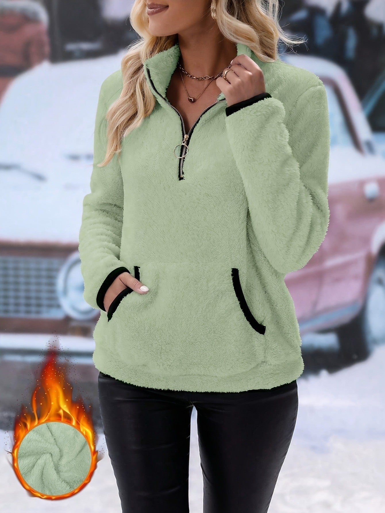 Women's Cozy Sherpa Quarter Zip Fleece Pullover Pocket