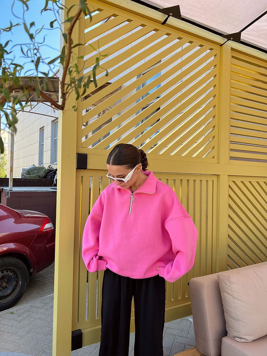 Women's Oversized Half Zip Collared Sweatshirt