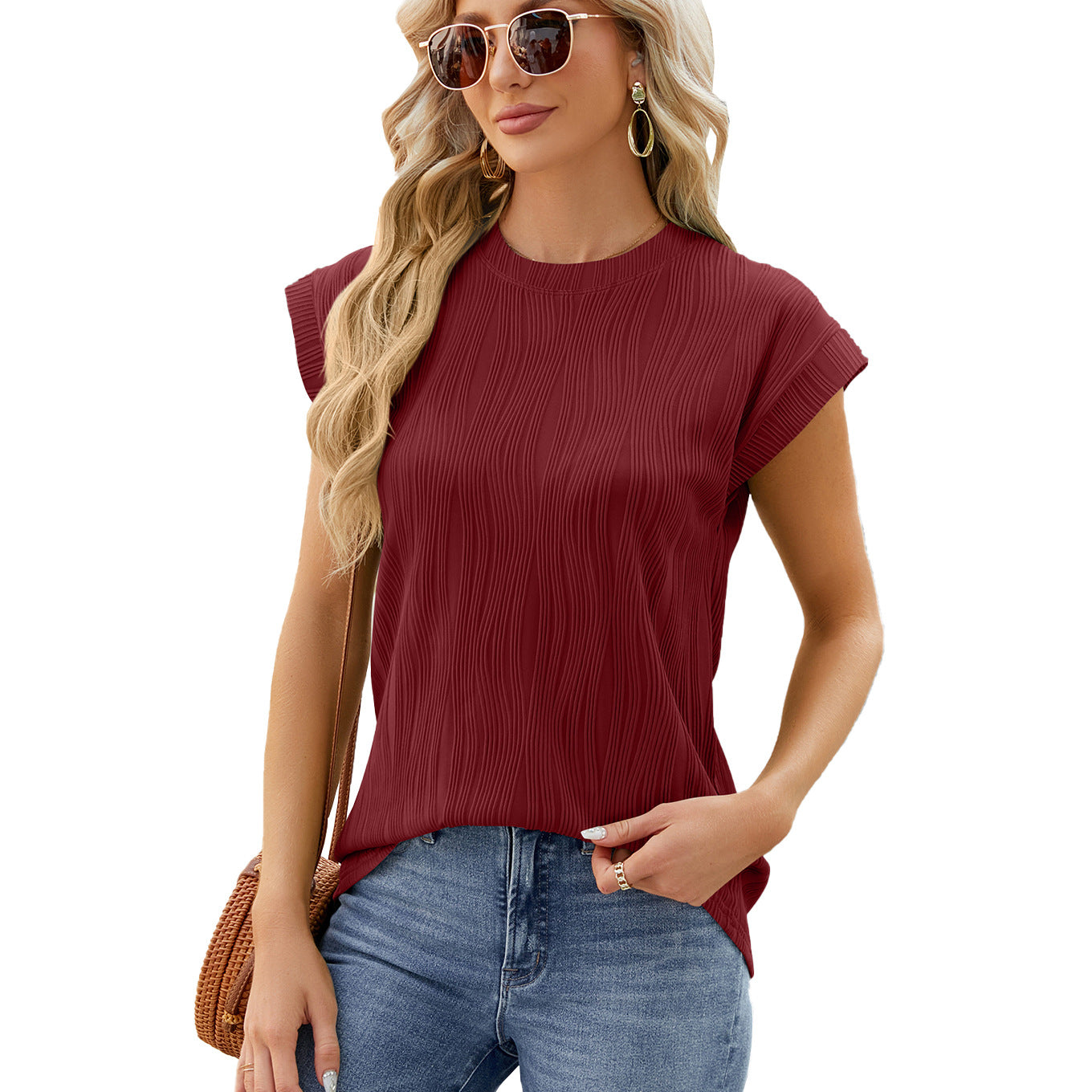 Loose Fit Round Collar Solid Color T-Shirt