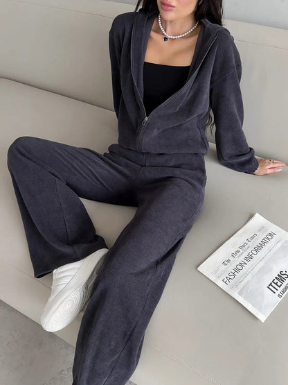 Women's 2 Piece Hoodie Wide Leg Pants Set