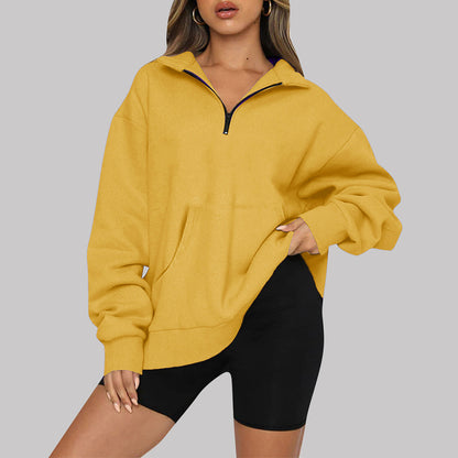 Oversized Half Zip Fleece Pullover Sweatshirt with Pocket