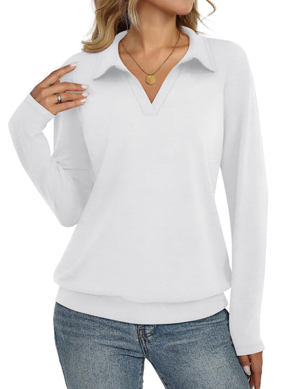 Women's Collared V Neck Long Sleeve Casual Knit Top