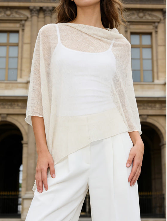 Sheer Chiffon Poncho Top Batwing Resort Cover Upr