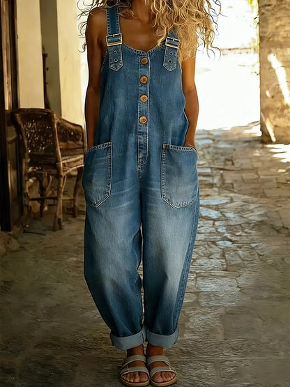 Women's Washed Denim Overalls Adjustable Strap Jumpsuit