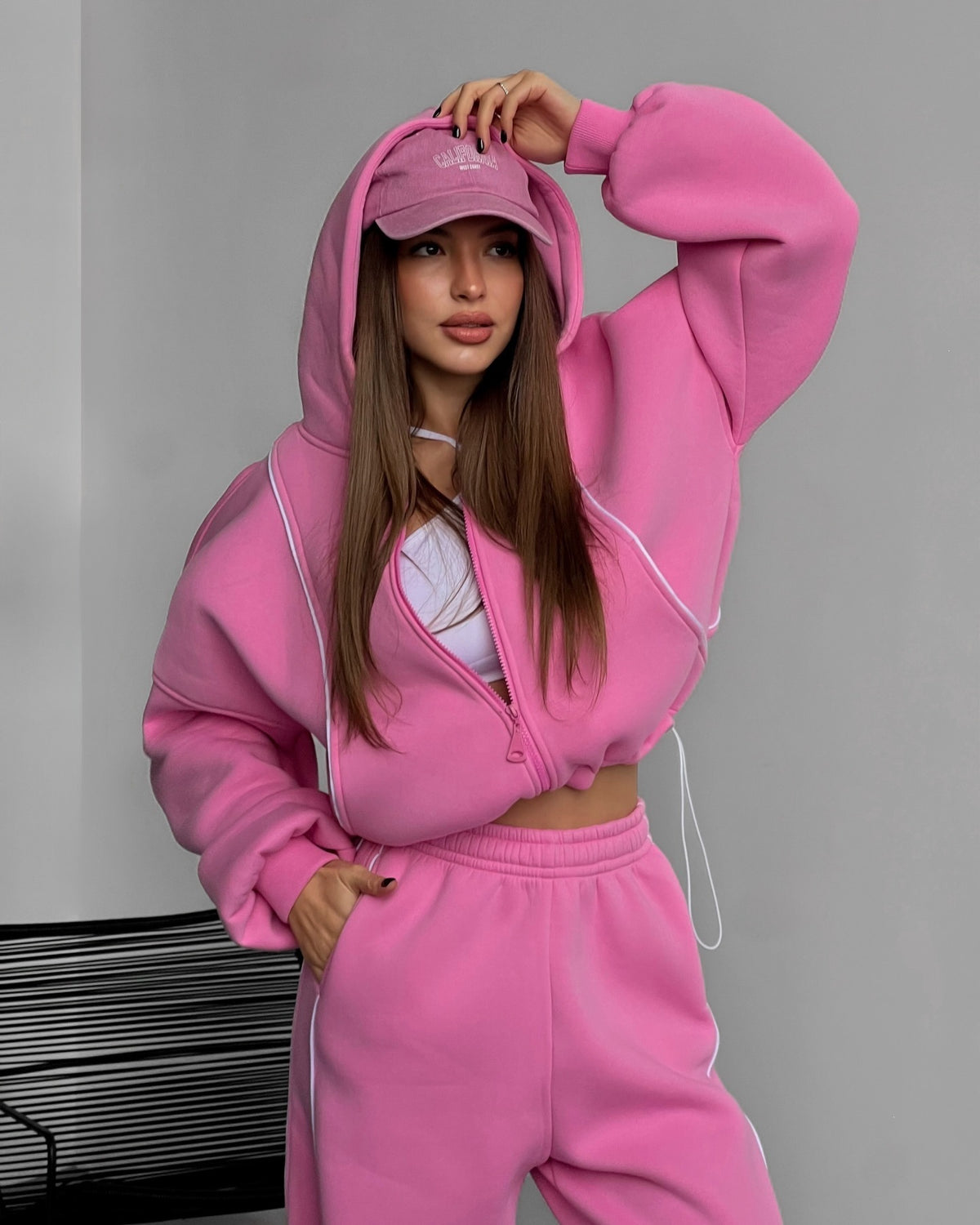 Women's Oversized Zip Hoodie Wide Leg Sweatpants Set