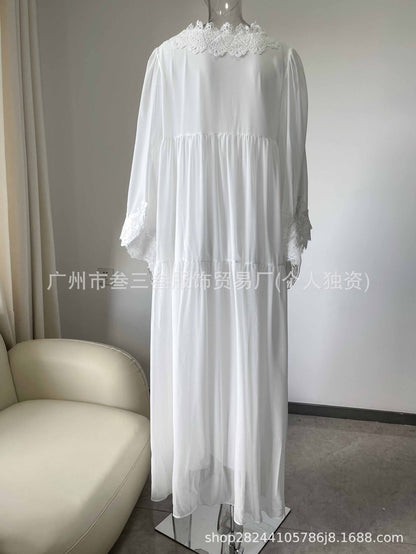 Women's Boho Lace Chiffon Long Sleeve Maxi Dress