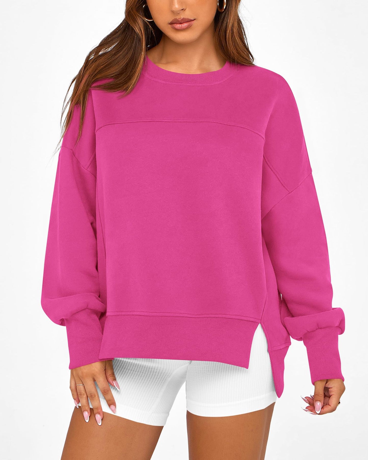 Colorblock Side Slit Sweatshirt Women Casual Pullover Top