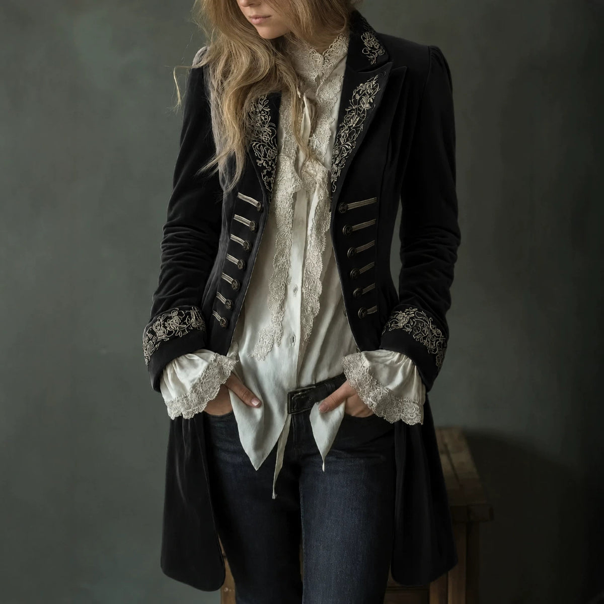 Women's Embroidered Velvet Blazer Vintage Jacket