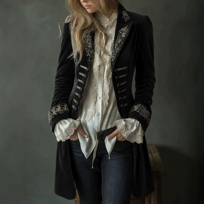 Women's Embroidered Velvet Blazer Vintage Jacket